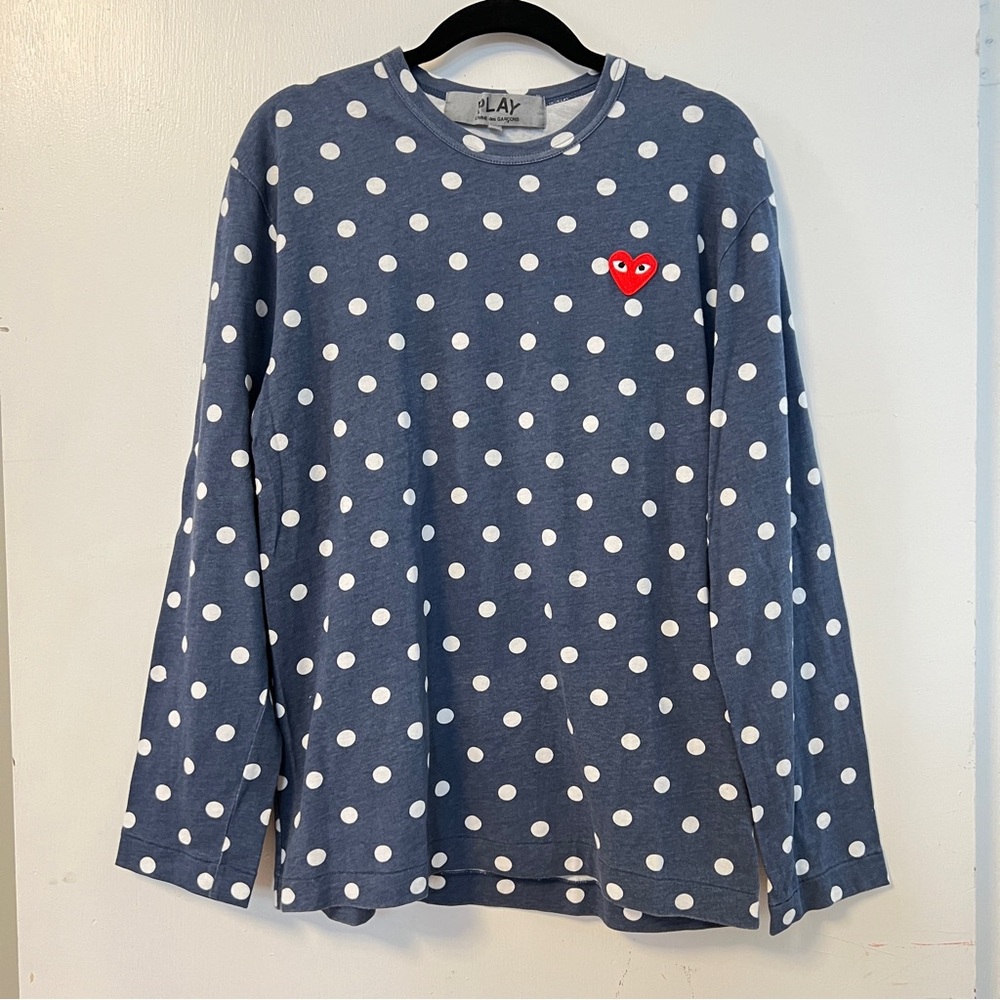 Comme des Garcons Play Long Sleeve Polka Dot Shirt Blue and White